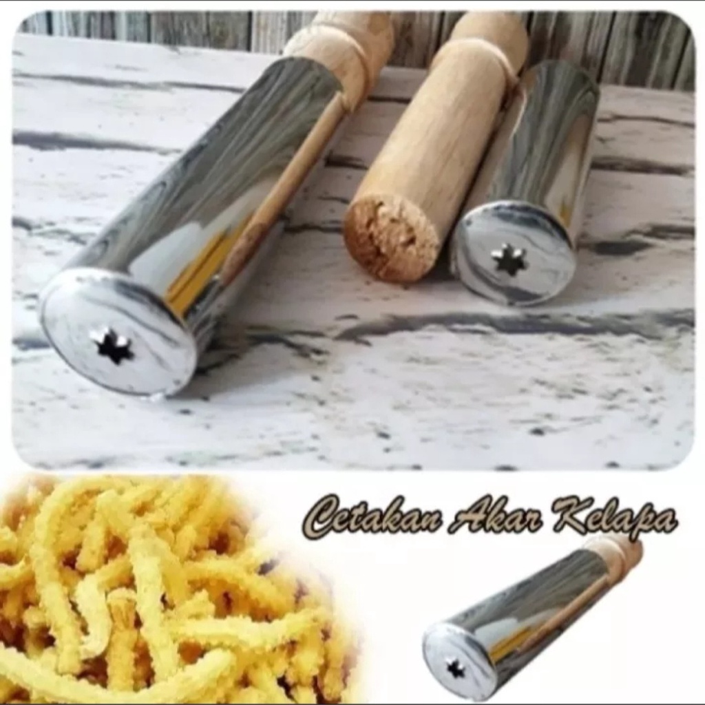 Cetakan Akar Kelapa Stainless Dorongan Kayu/ Cetakan Akar Kelapa/ Cetakan Akar/Cetakan Kue Kecipir