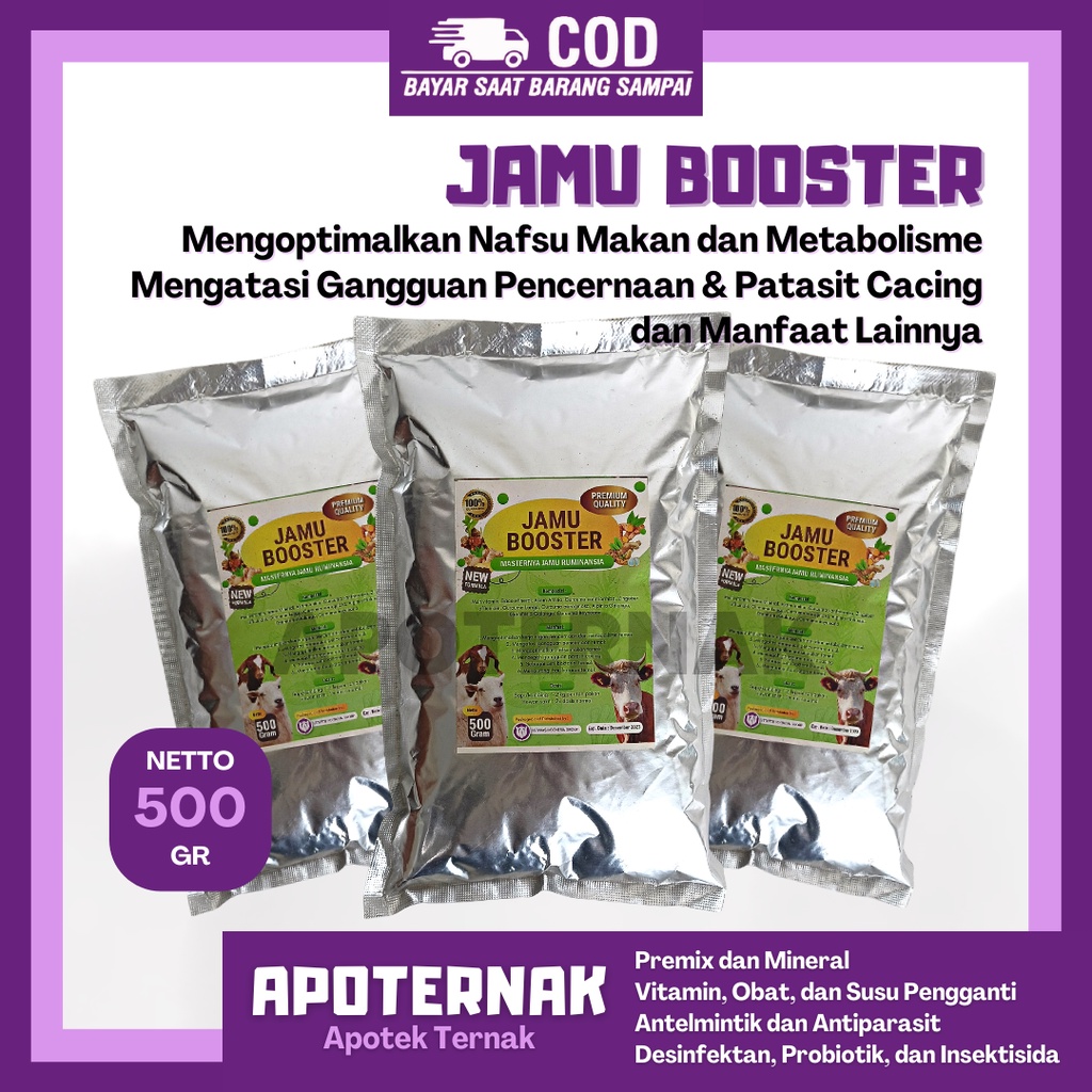 JAMU BOOSTER 500 gram | Jamu Herbal Penambah Nafsu Makan Hewan Ternak Sapi Kambing Domba | Jamu Sapi | Apoternak