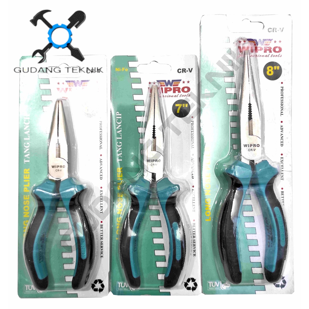 Tang Lancip 5&quot; 6&quot; 7&quot; 8&quot; WIPRO / Tang Jepit Lancip 5 6 7 8 Inch Gagang Karet - Long Nose Pliers WIPRO