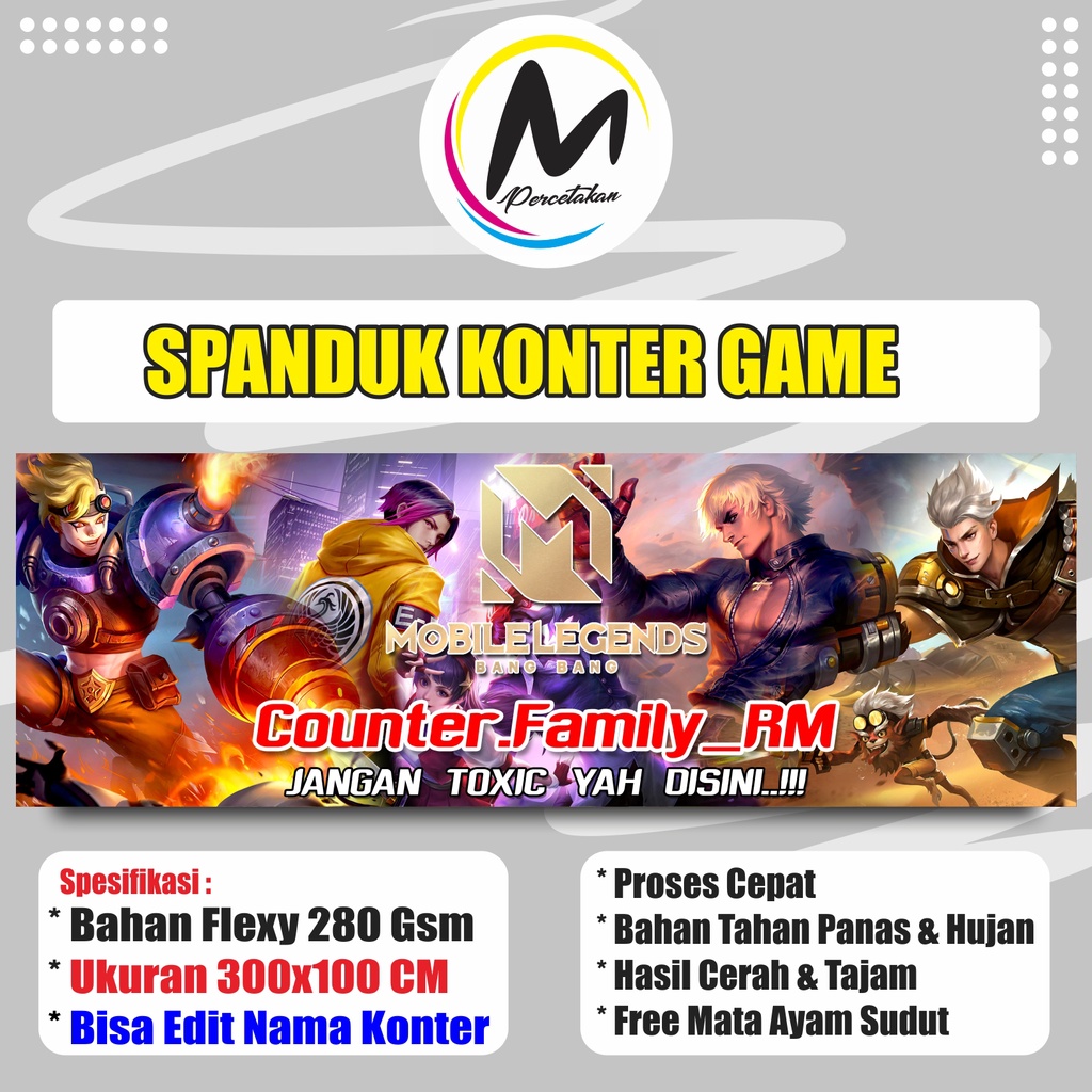 Spanduk Konter Banner Game - Ukuran 180x60
