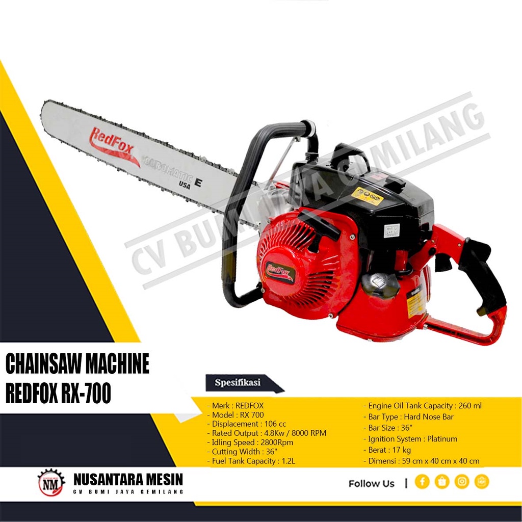 MESIN GERGAJI KAYU / CHAINSAW REDFOX RX 700