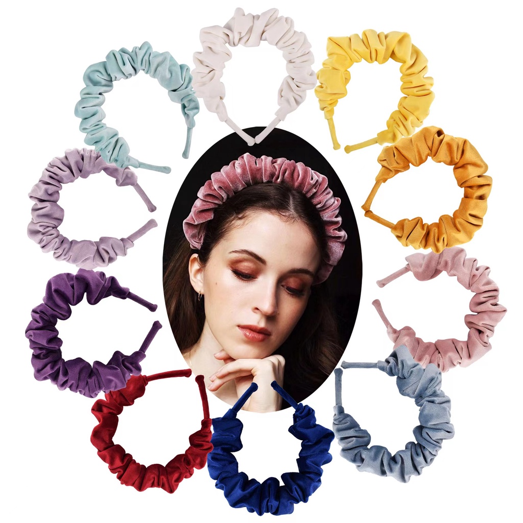 Bando Scrunchie Serut Satin Besar Korea Murah Import - Headband Ruffle Kerut