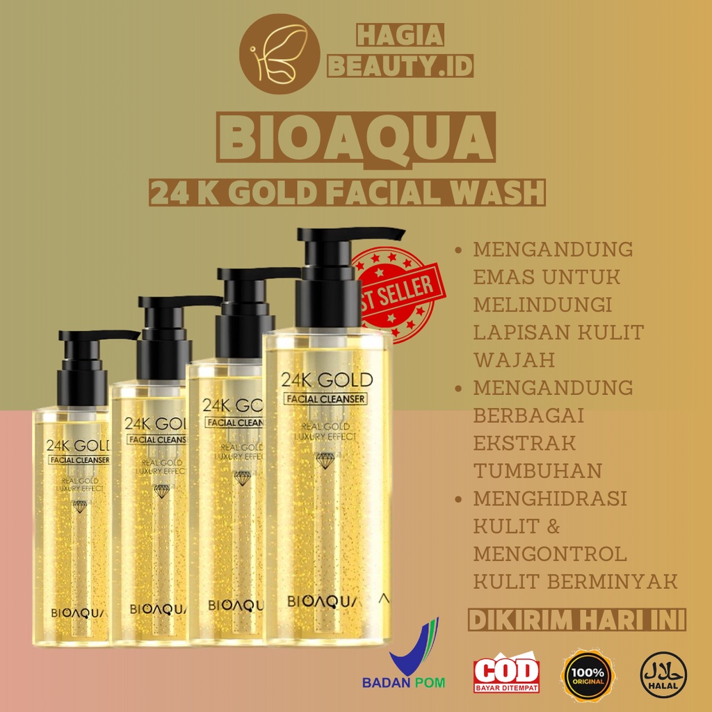BISA COD - BIOAQUA FACE WASH 24 K GOLD FACIAL CLEANSER PEMBERSIH WAJAH 200 ML