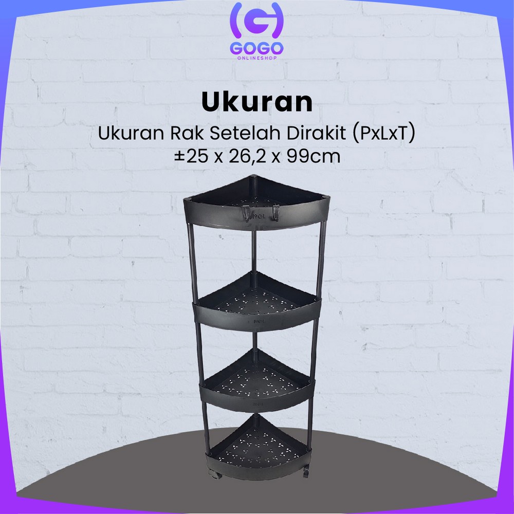 GOGO-C824 Rak Dapur Triangle 4 Tingkat Rak Trolley Susun Penyimpanan Serbaguna Dengan Roda / Rak Kamar Mandi Sudut Anti Air