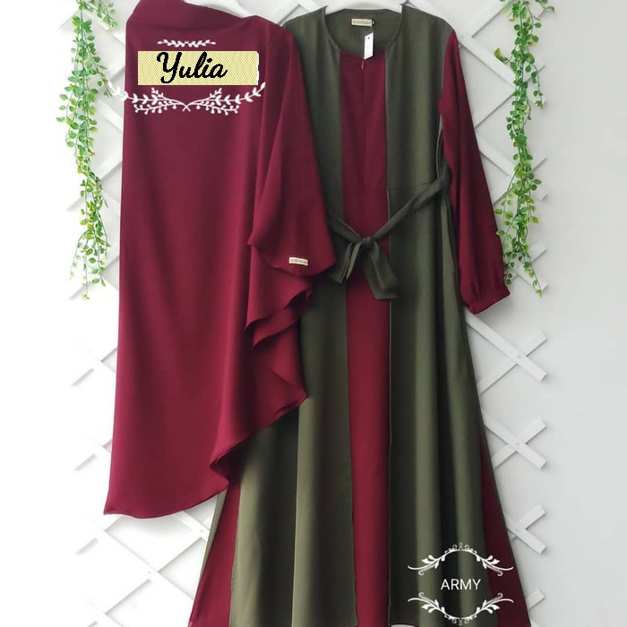 YULIA - Dress Baju Gamis Syari Wanita Muslimah FREE HIJAB Fashion Muslim Acara Pengajian Warna 2 Kom