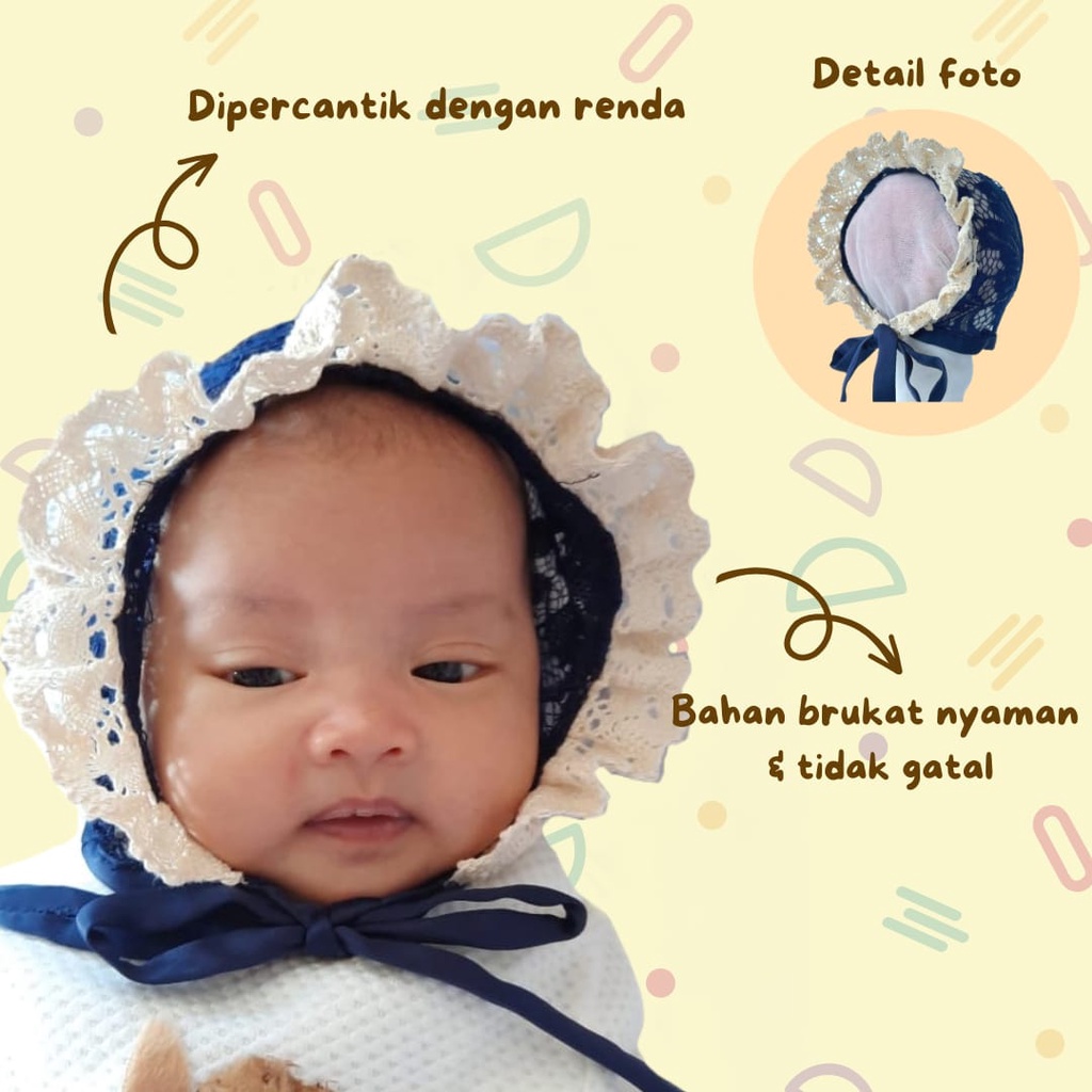 TOPI BONNET BAYI TOPI BRUKAT RENDA BONNET LUCU