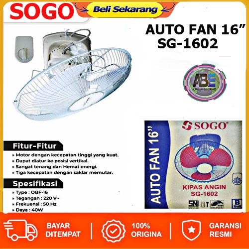Kipas Orbit Sogo / Auto Fan Sogo / TRIS0NIC Kipas Plafon 16 inch Angin Kencang