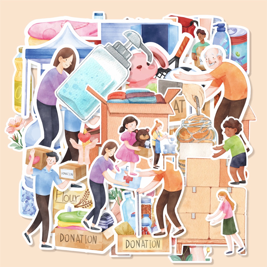 

( 20 pcs )label stiker satuan edisi HUMANITARY-watercolor/murah