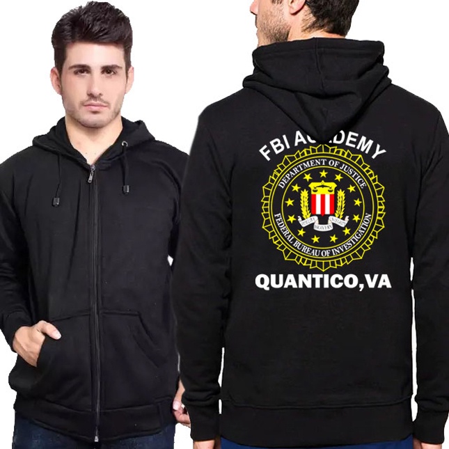 Jaket Hoodie FBI ACADEMY Hoodie Ritsleting Bahan Katun Casual Unisex Hoodie Zipper Cotton Fleece [RE