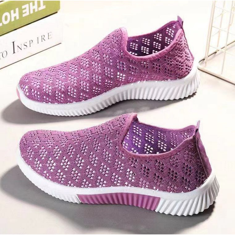 Sepatu Wanita Fashion Korea Nylon Sneakers Casual Jaring Slip On SP068