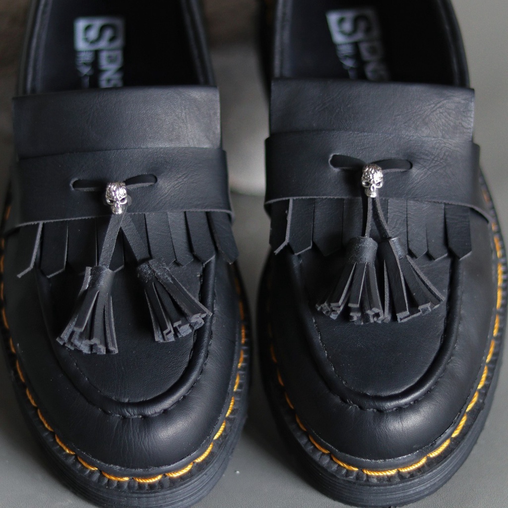 Sepatu Loafers Pria Formal Slip On Hitam Dogmart Pantofel Kerja Kulit PU Penny Loafers Sintetic Premium Enoz Sins Skull