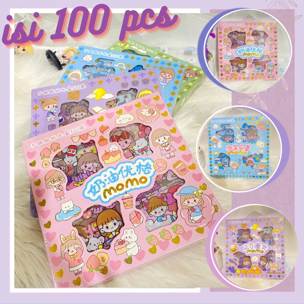 

Sticker Viral Momo Korea 2D Waterproof - 100 Lembar Stiker Momojan Multifungsi Diy Tahan Air Box Besar