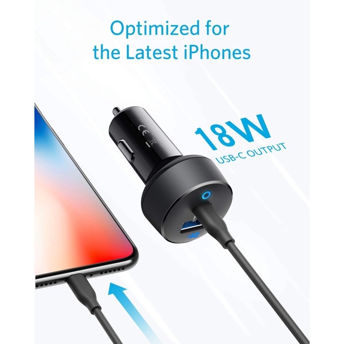 Anker Car Charger PowerDrive PD 2 18W PD + 12W PowerIQ - SKU A2720 - Garansi Resmi 18 Bulan