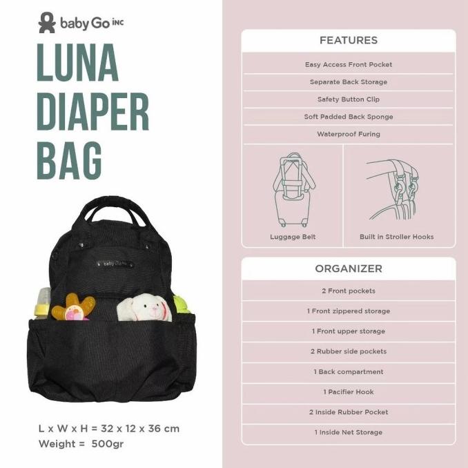 BabyGO inc Luna Diaper Bag - Tas Bayi BabyGoInc - Baby Go