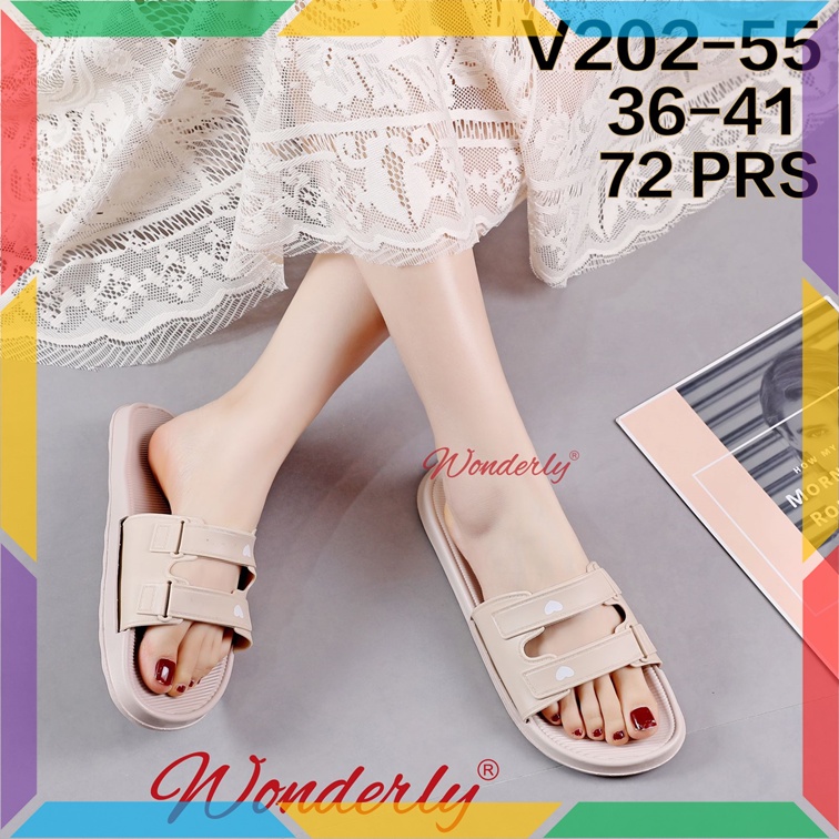 V202-55 Sandal Selop Wanita Wonderly Sendal Flat Cewek Love Ban 2 Slop Jelly Karet Import Mokaya