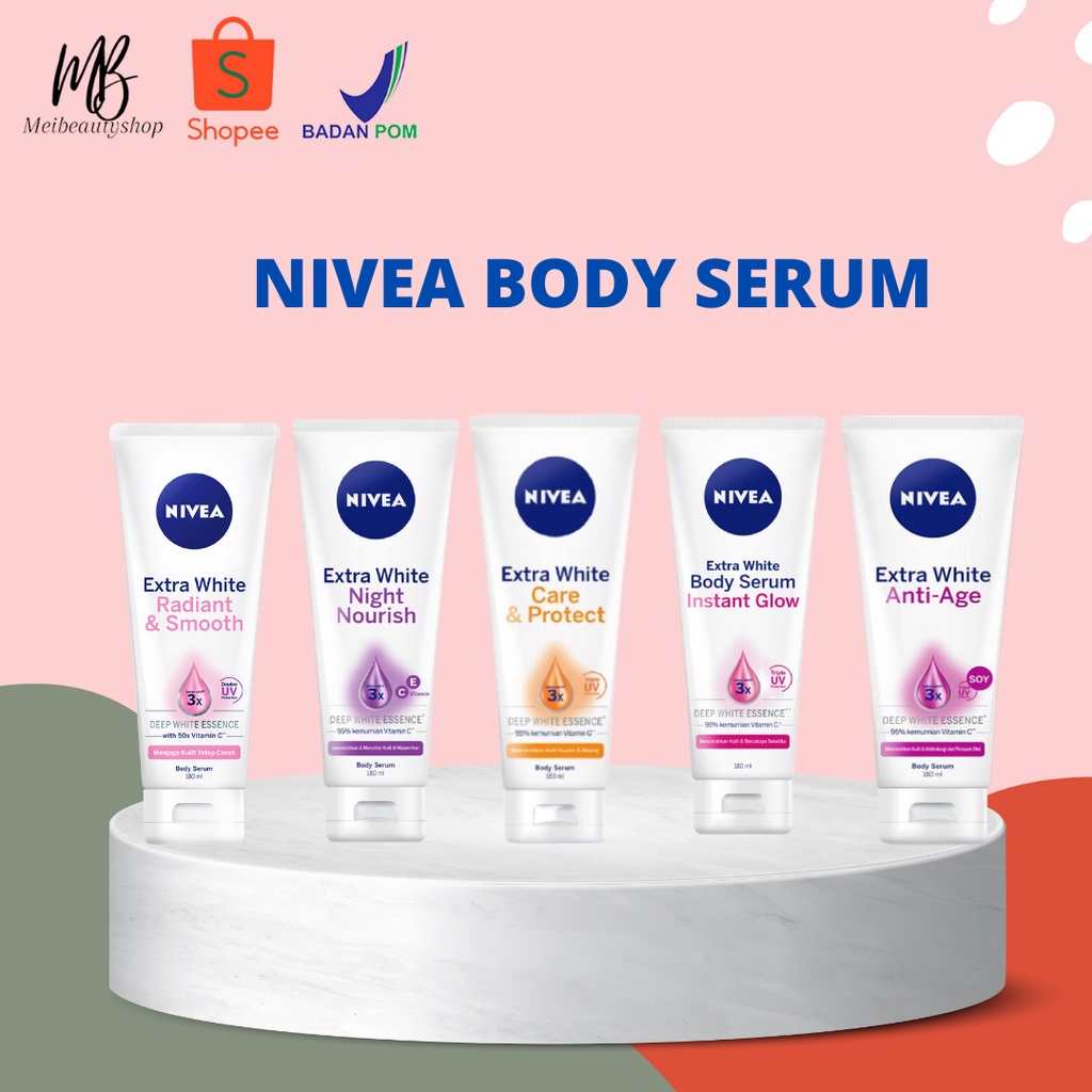 Nivea Body Serum Instant Glow | Night Nourish | Extra White Radiant &amp; Smooth | Anti age 180ml