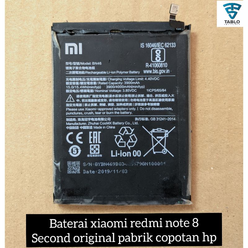 baterai batre battery Xiaomi Redmi note 8 second original pabrik copotan hp normal GARANSI ✅