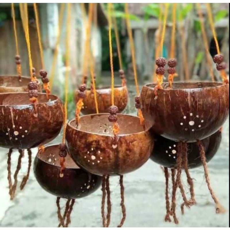 Pot Bunga Batok Kelapa Ukir Gantung