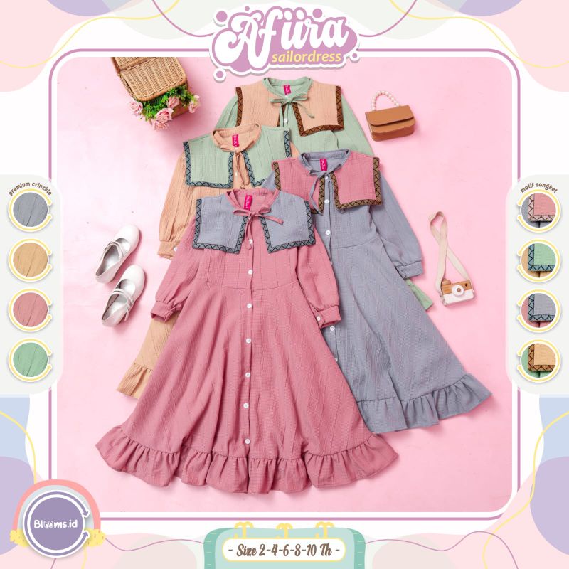 Afiira Sailor Dress / Gamis anak Blooms.ID  size 3-12 tahun
