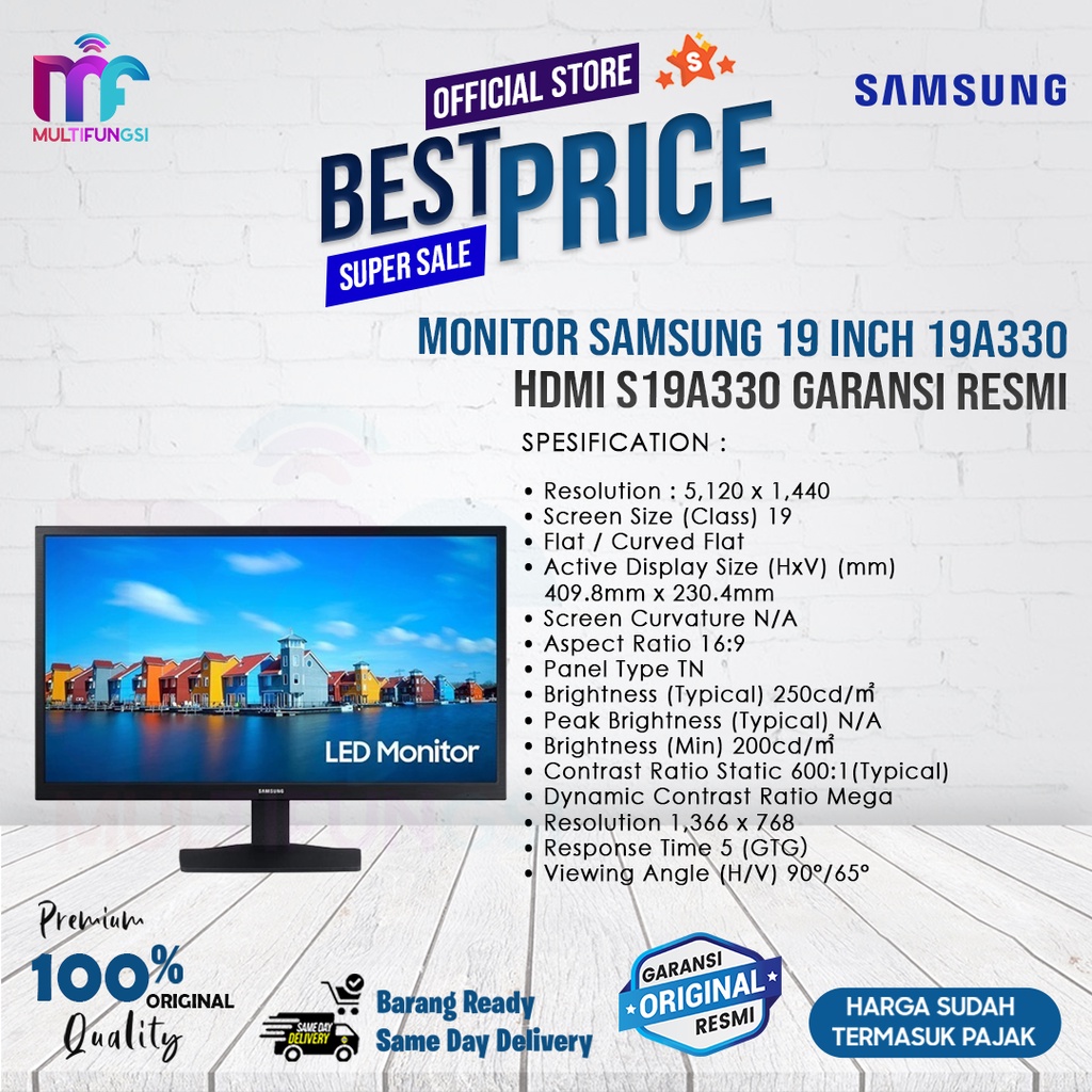 Monitor Samsung 19 inch 19A330 HDMI S19A330 Garansi Resmi