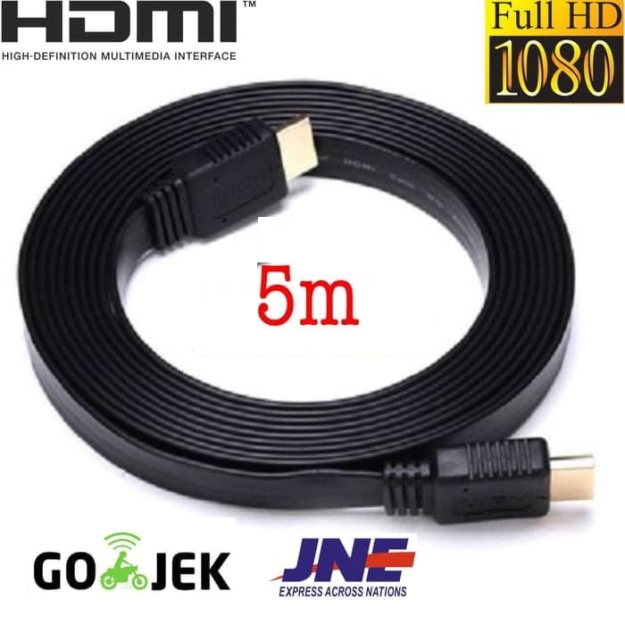 Kabel HDMI To HDMI (Male-Male) Flat 5 Meter Ver 1.4 Gold Plated