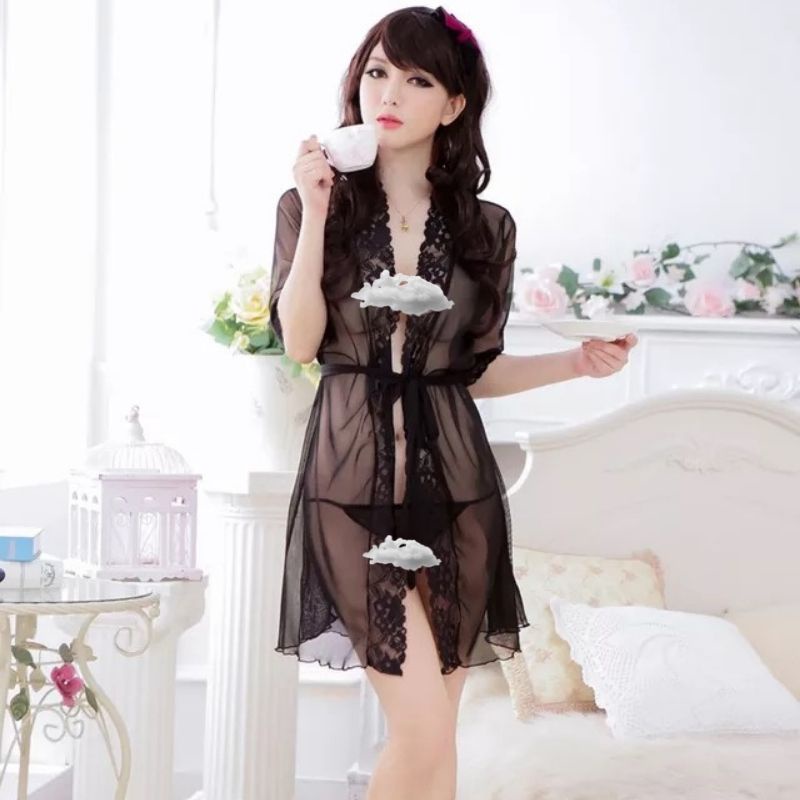 Victoria Set Lingerie Wanita Bahan Lace Tipis Kerah Deep-V Neck Tanpa Lengan Baju 3002