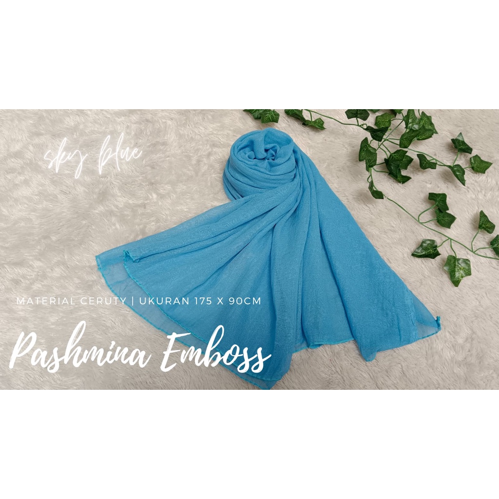 Pashmina Plisket Motif Satin Silk / Jilbab Polos Emboss Ceruty