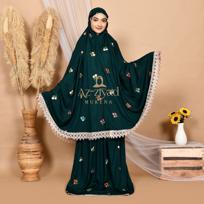 Mukena Dewasa Bordir Katun Rayon Premium Motif Bunga Melati Az-Ziyad