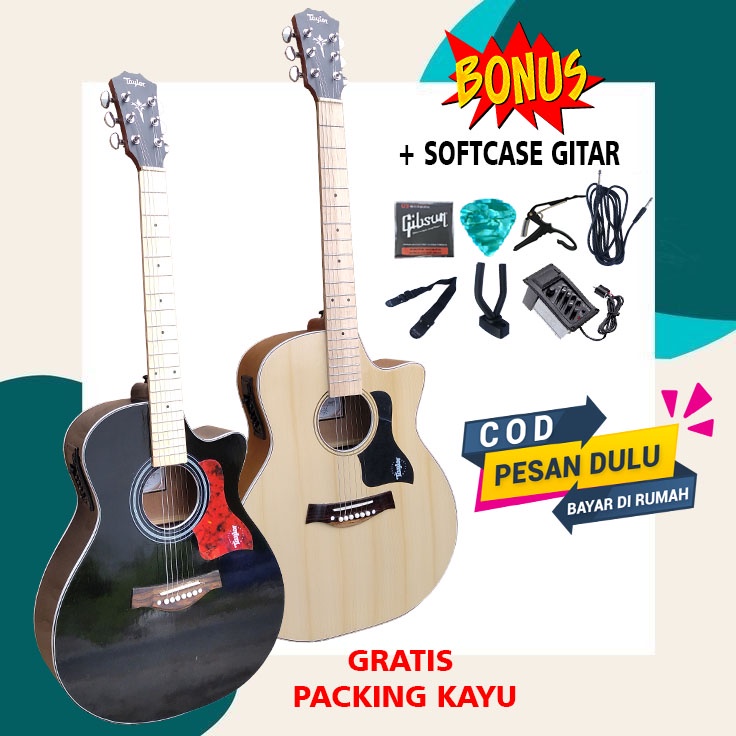 Gitar Akustik Model Taylor Free Packing Kayu dan Garansi 100%