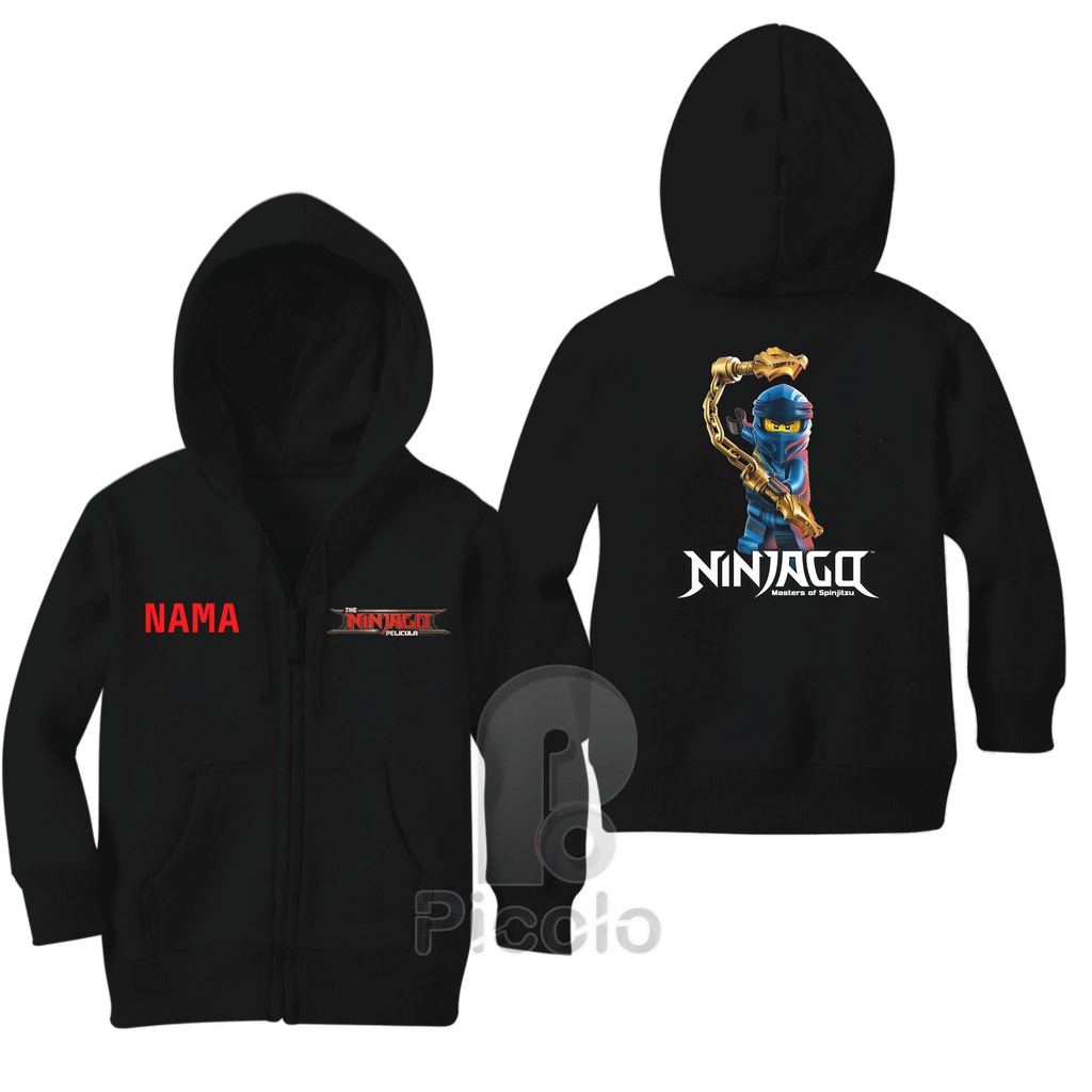 (FREE NAMA) SWEATER HOODIE ZIPPER ANAK MOTIF NINJAGO MASTERS OF SPINJITZU