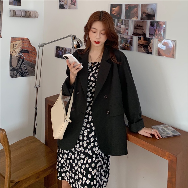 EUNII Blazer Wanita Jaket Lengan Panjang Kasual Wanita Korean Style