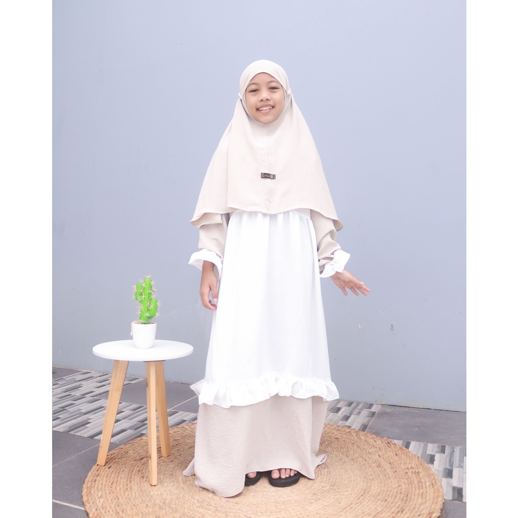 PROMO 11 - 11 SALE - MAN JADDA - Fatima Gamis Anak dan Hijab 2 4 5 7 8 10 Tahun Crinkle Airflow Stelan Baju dan Kerudung Gamis Manasik Anak