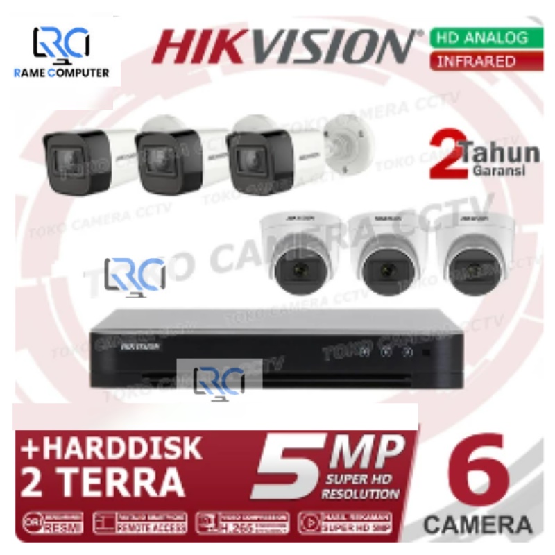 PAKET KAMERA CCTV HIKVISION 5MP 8 CHANNEL 6 CAMERA HDD 2TB