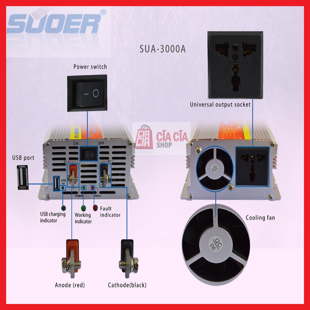 Power Inverter Suoer 3000 Watt DC to AC 12V to 220V SUOER SUA-3000A Inverter 3000W DC to AC Suoer