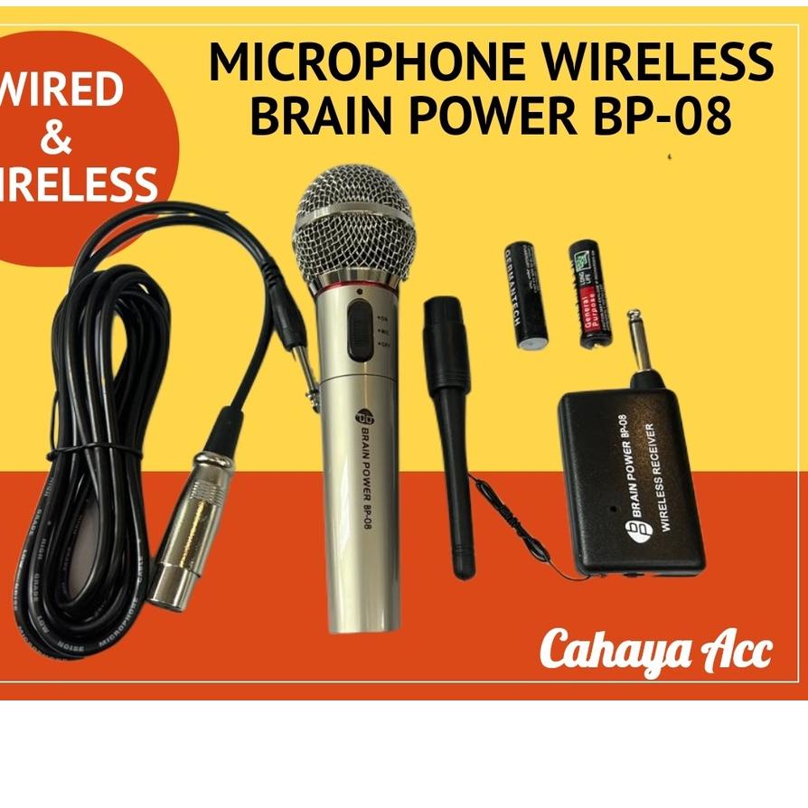 Ω Microphone Wireless Proffesional Brain Power BP-08 - Mic Wireless dan Kabel - Microphone Wired &amp; Wireless - Mikrofon Bluetooth dan Kabel ❇