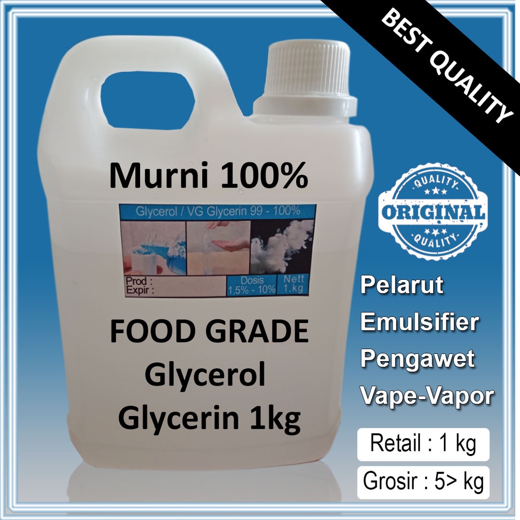 

Glycerin Gliserin/VG Nabati/Vegetable Glycerin Ex. Wilmar/Sumiasih Indonesia 5Kg