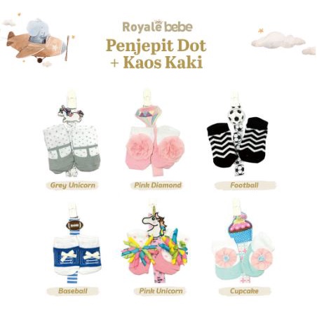 ROYALE BEBE PACIFIER CLIP &amp; SOCKS Set - Royale Bebe - Penjepit dot + Kaos Kaki Bayi