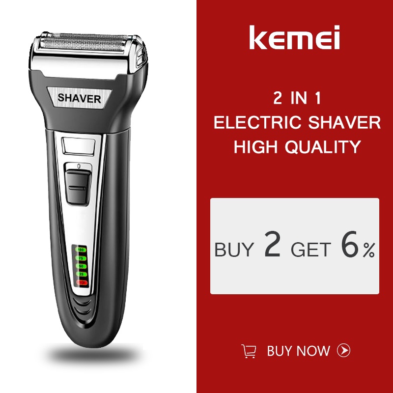 Kemei KM-PG501 Men's Electric Beard Shaver 2 in 1 Wet Dry Cordless Hair Trimmer USB Rechargeable Hair Trimmer Facial Care