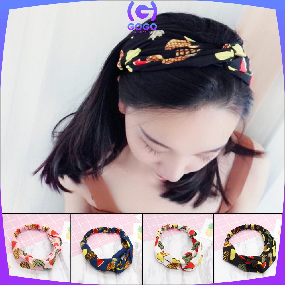 GOGO- C64 Bando Wanita Korea Model Turban Karet Bahan Kain Motif Buah / Bandana Simpul Kekinian Korean Style Fashion Impor