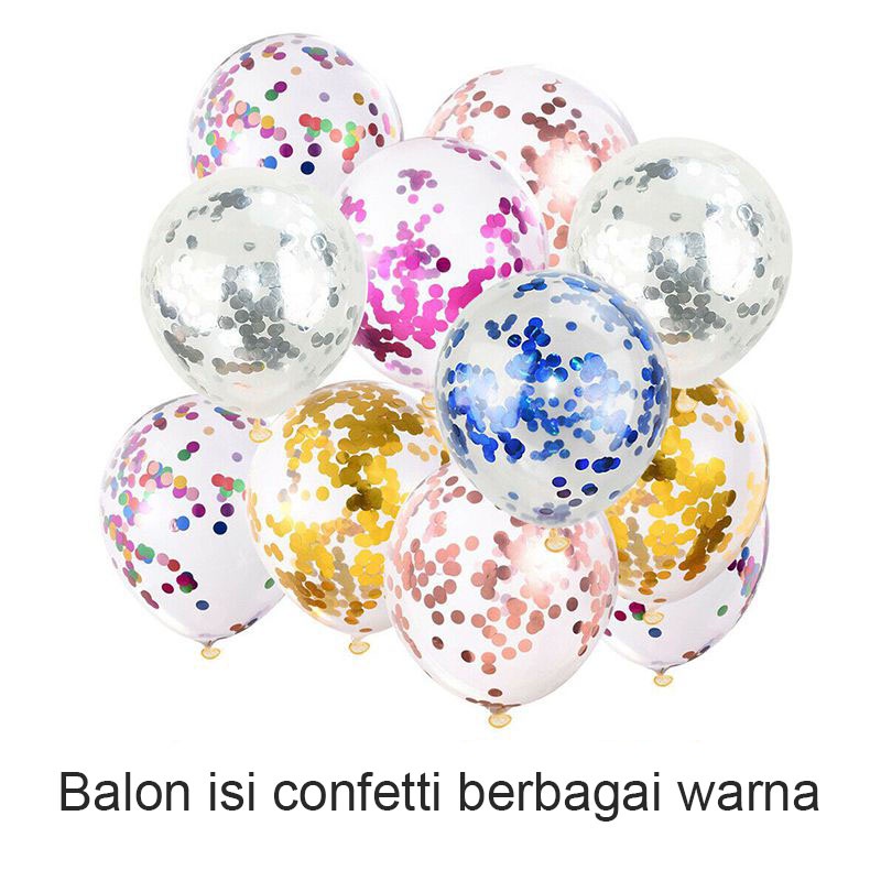 BALON Latex 12 inch TRANSPARAN ISI CONFETTI Warna Warni SATUAN