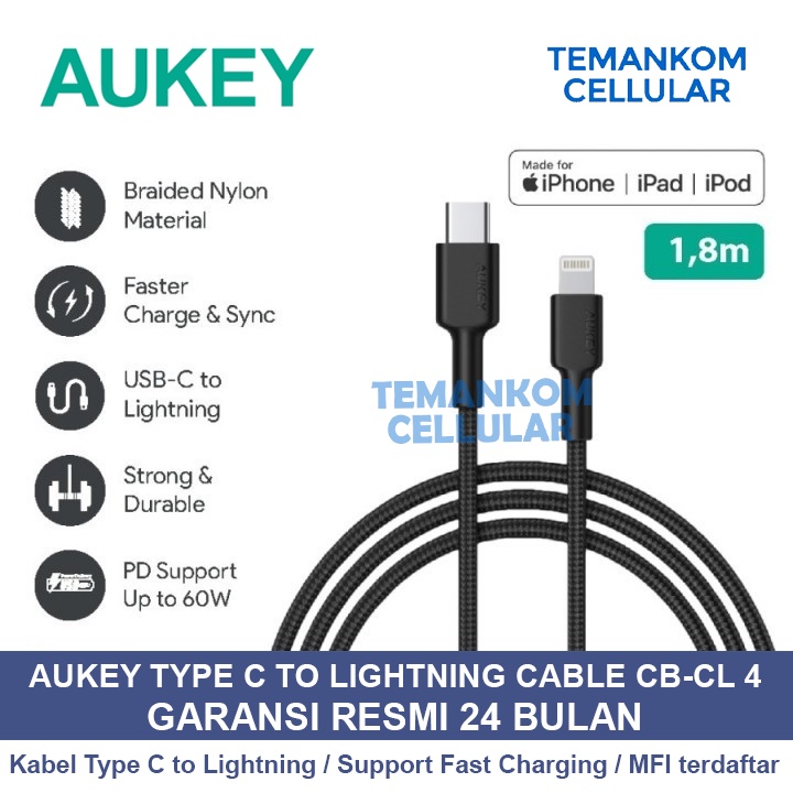Kabel Aukey iPhone USB C to Lightning Cable CL4 for iphone MFI RESMI