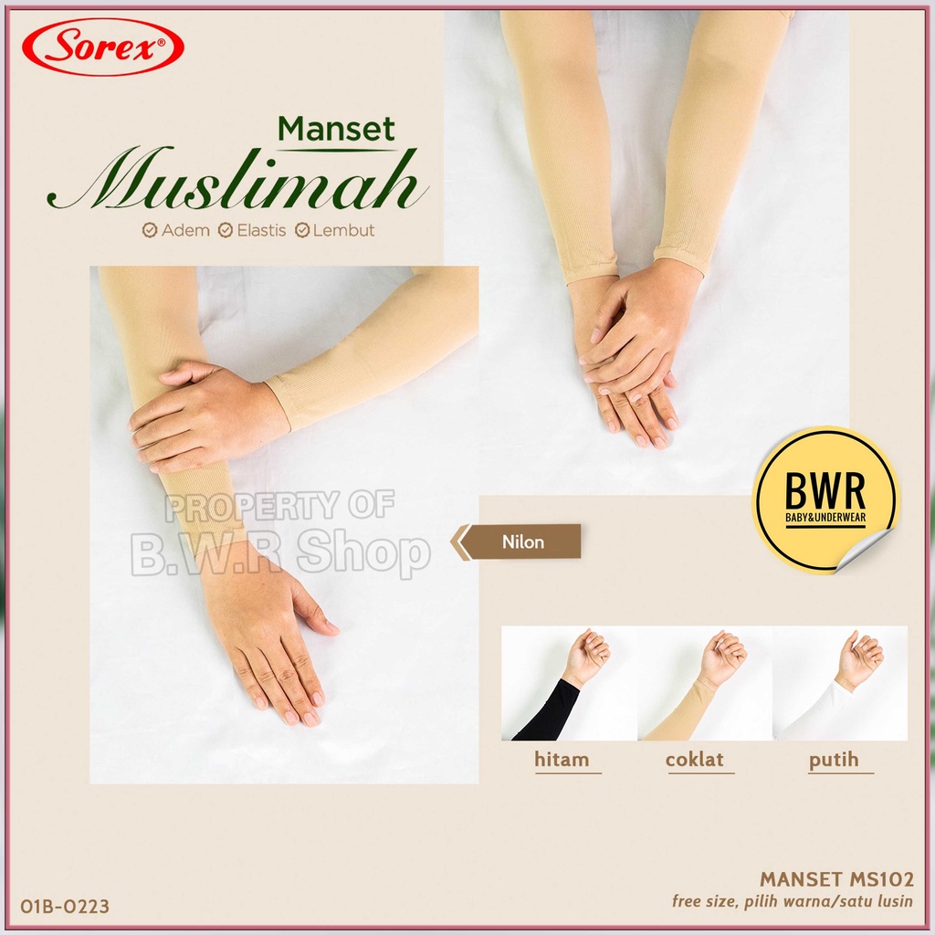 Manset Sorex MS 101 102 103 104 / Hitam Cream Putih Manset Wanita Muslimah Sorex Handsock Manset Tangan Polos | Bwr