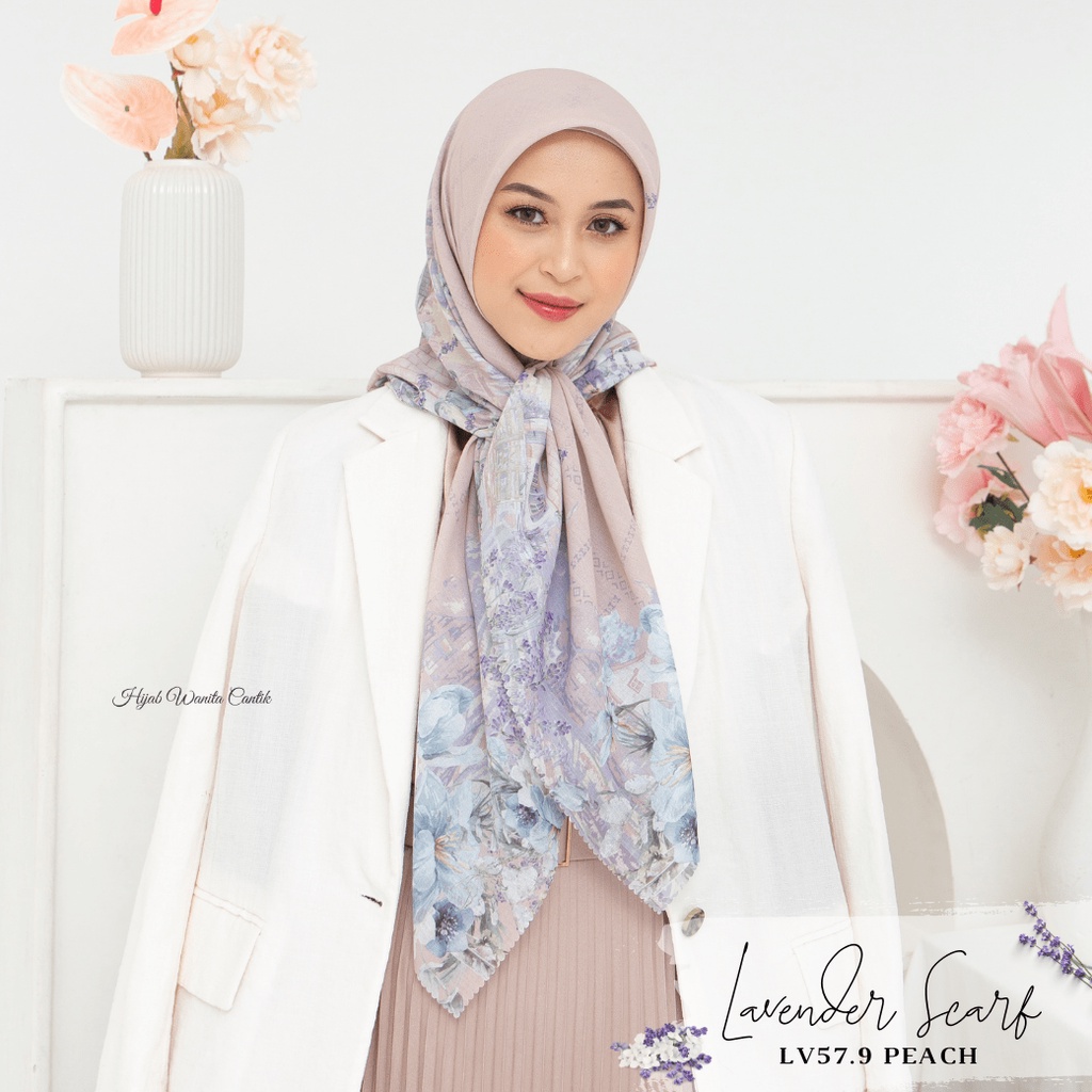 HIRA - Hijabwanitacantik - Segiempat Lavender Scarf LV57.9 Peach | Hijab Segi Empat Motif Jilbab Voa
