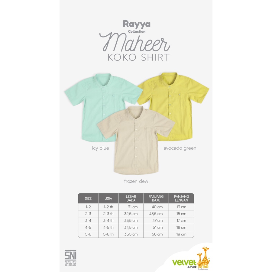 VELVET Junior Rayya Series |  Maheer Koko Shirt | Baju Koko Anak (1pcs)