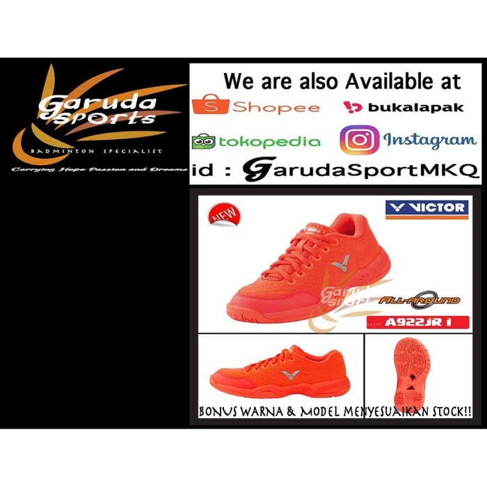 {MentariStore} Sepatu Badminton Junior A922 JR Sepatu Anak-anak Victor A 922 JR - Putih 34 Limited