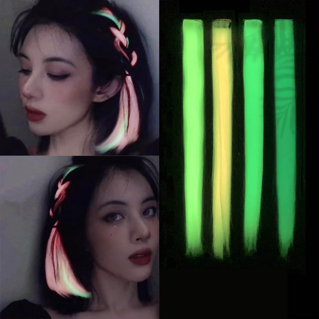 Rambut palsu hair clip glow in the dark panjang pendek sambung wanita untuk anak cewek remaja dewasa perempuan extension warna warni rainbow yang cantik