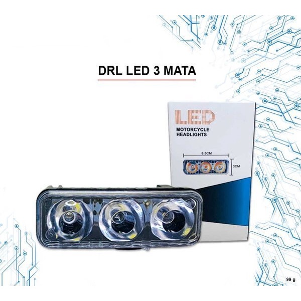 Lampu LED DRL Mobil Motor 3 Mata Flash / Lampu DRL 3 Mata LED Flash