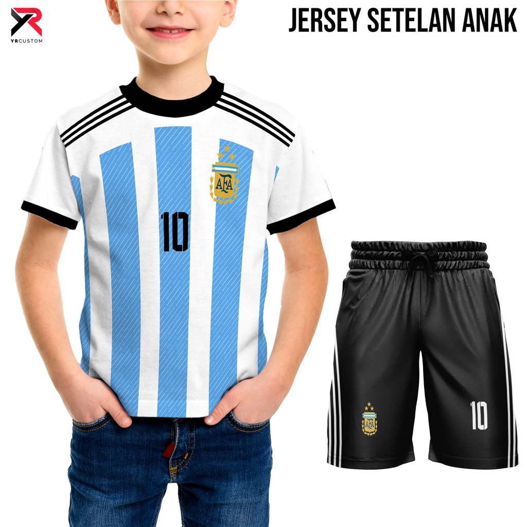 Kaos Jersey Anak Argentina 2022 Timnas Piala Dunia Qatar Messi Terbaru
