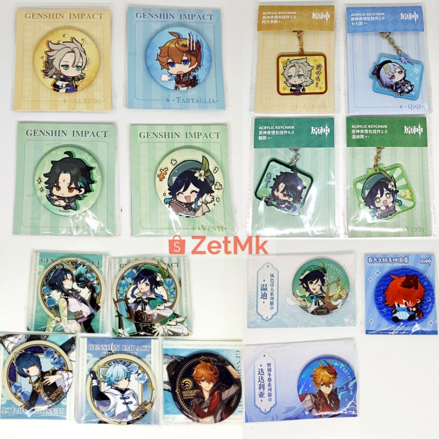 Genshin Impact Official Acrylic Keychain Badge Emoticon Xiao Venti Albedo Childe Tartaglia Xingqiu C