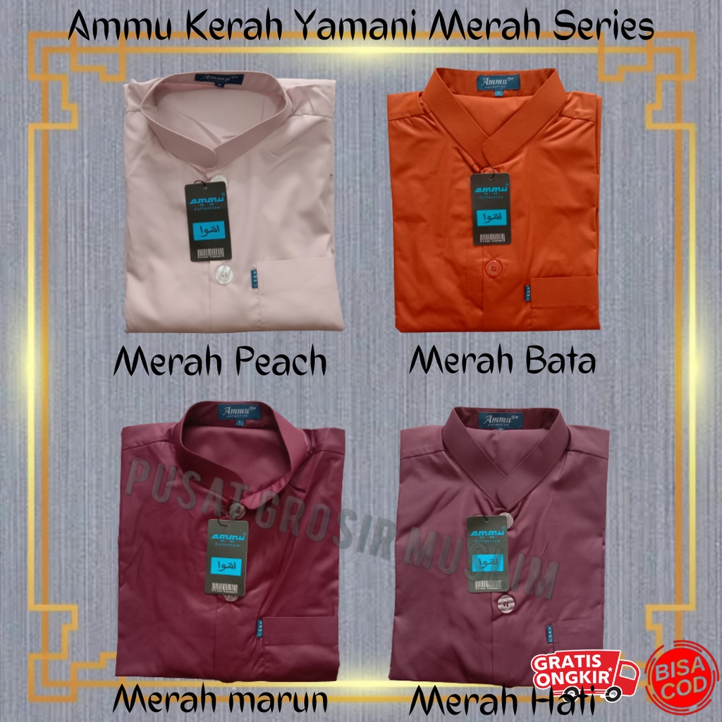 Baju Koko Ammu Dewasa Kerah Yamani / Kerah Pendek Merah Bata Termurah !!!